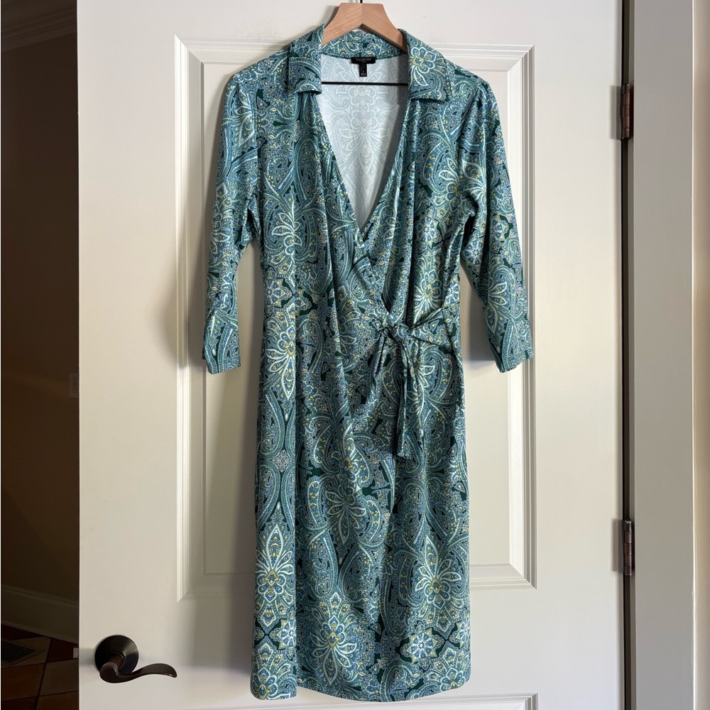 Talbots Women’s Faux Wrap Dress with 3/4 Sleeves